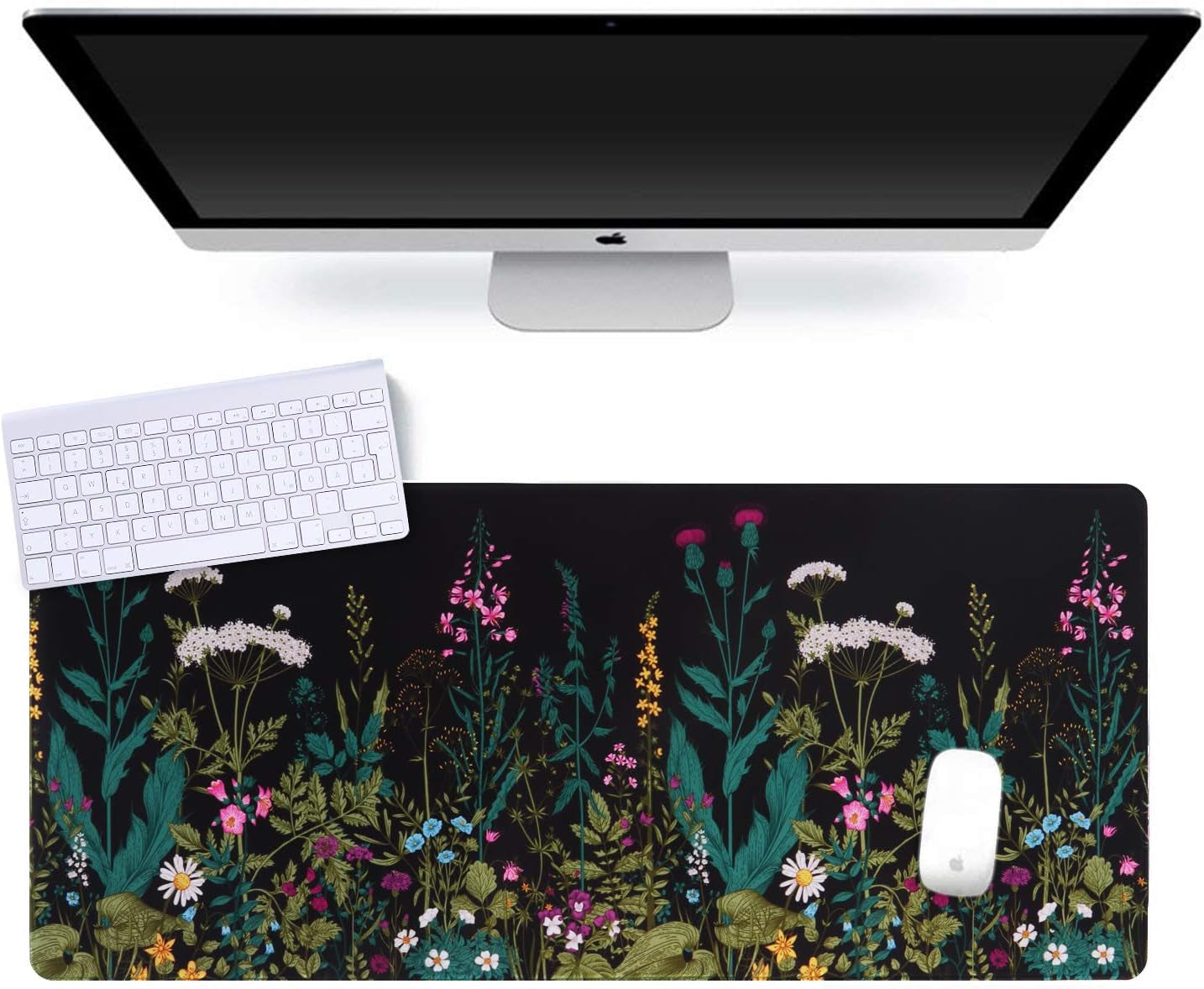 Extended Gaming Mouse Pad (35.4X15.7 In), Large Stable Rubber Base Mousepad with Stitched Edges, Keyboard Mouse Mat Desk Pad for Work, Game, Office, Home - Weeds