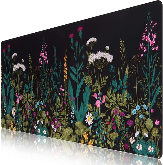 Extended Gaming Mouse Pad (35.4X15.7 In), Large Stable Rubber Base Mousepad with Stitched Edges, Keyboard Mouse Mat Desk Pad for Work, Game, Office, Home - Weeds