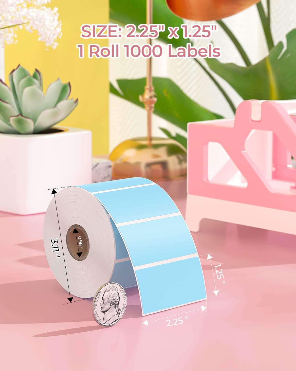 2.25"X1.25" Blue Direct Thermal Labels, Self-Adhesive Address Shipping Thermal Stickers, Square Label for Thermal Label Printer-1 Roll,1000 Labels