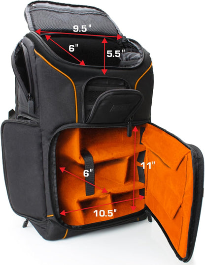 DSLR Camera Backpack Case (Orange) - 15.6 Inch Laptop Compartment, Padded Custom Dividers, Tripod Holder, Rain Cover, Long-Lasting Durability and Storage Pockets - Compatible with Many Dslrs