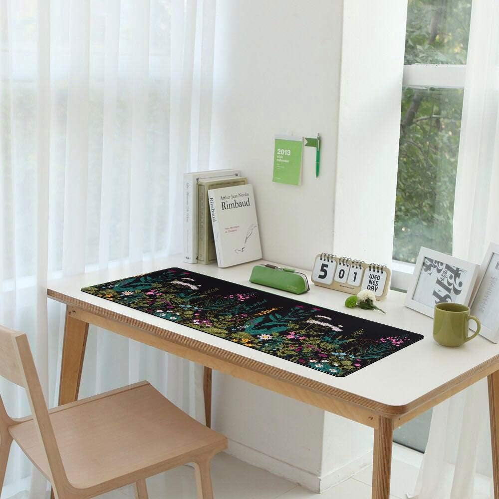 Extended Gaming Mouse Pad (35.4X15.7 In), Large Stable Rubber Base Mousepad with Stitched Edges, Keyboard Mouse Mat Desk Pad for Work, Game, Office, Home - Weeds