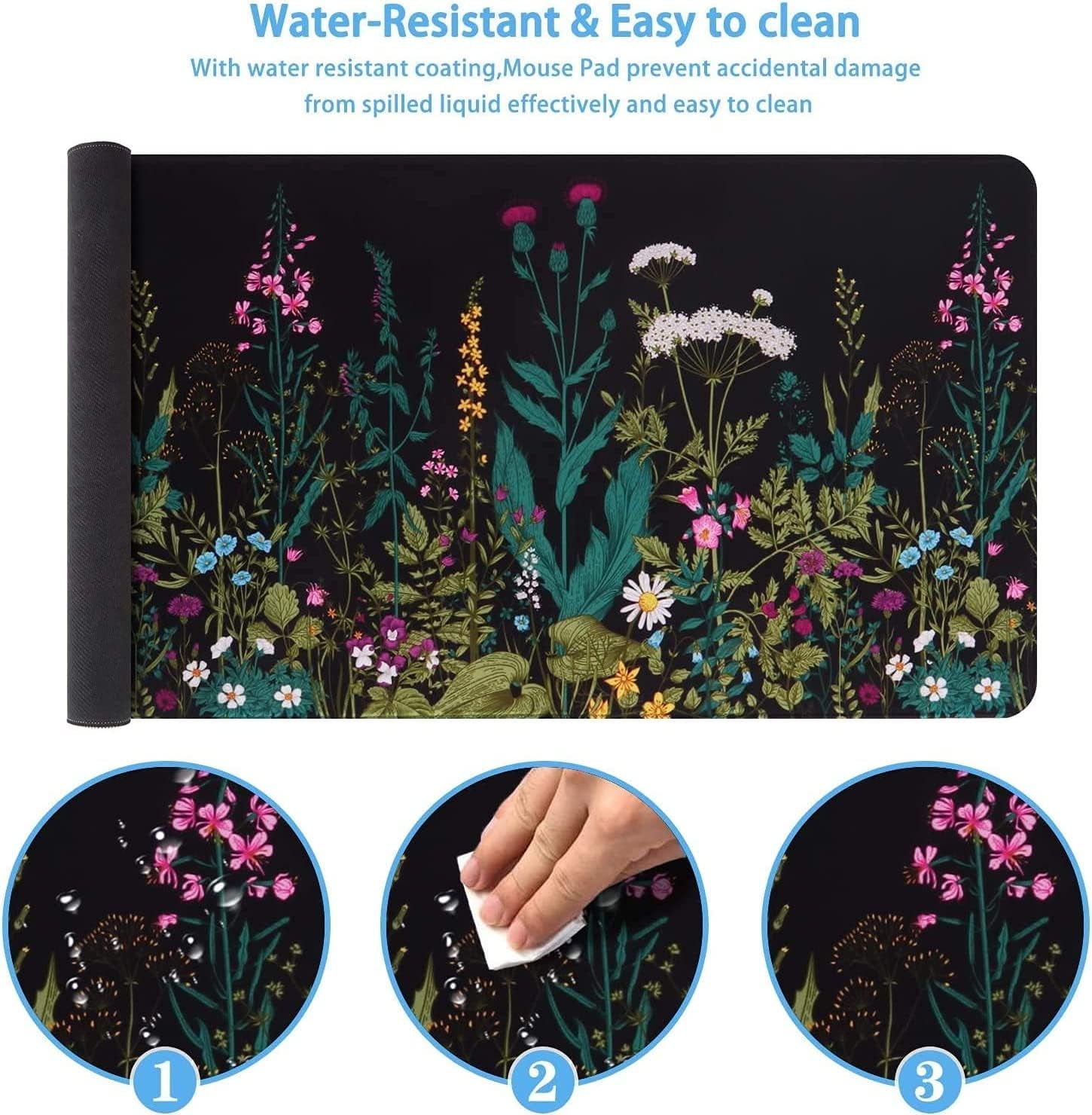 Extended Gaming Mouse Pad (35.4X15.7 In), Large Stable Rubber Base Mousepad with Stitched Edges, Keyboard Mouse Mat Desk Pad for Work, Game, Office, Home - Weeds