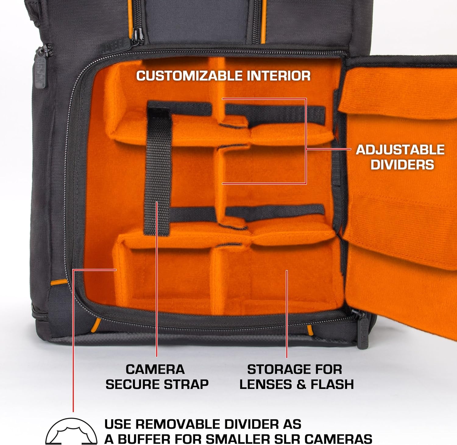 DSLR Camera Backpack Case (Orange) - 15.6 Inch Laptop Compartment, Padded Custom Dividers, Tripod Holder, Rain Cover, Long-Lasting Durability and Storage Pockets - Compatible with Many Dslrs