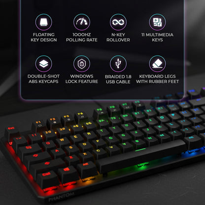 Phantom 87 Key Mechanical Keyboard, RGB Led, Outemu RED Switch